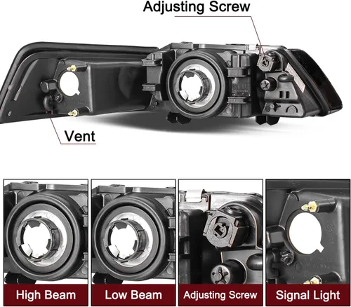 Vista 3 de Conjunto de faros halógenos estilo OE JSBOYAT para Ford Mustang 1999 a 2004