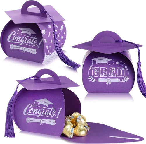 Vista 9 de TaoBary 30 cajas de dulces con tapa de graduación 2026, cajas de graduación de graduación, regalos de fiesta con borlas centros de mesa para Negro