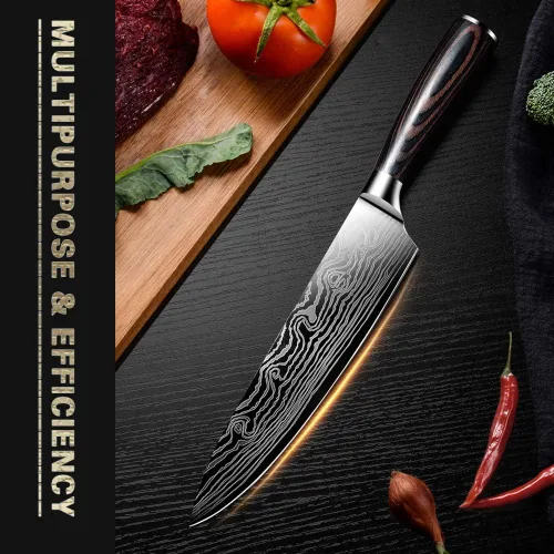 Vista 3 de Cuchillo de chef profesional, cuchillo de cocina profesional de 8 pulgadas, cuchillo alemán de acero inoxidable de alto carbono con mango ergonómico