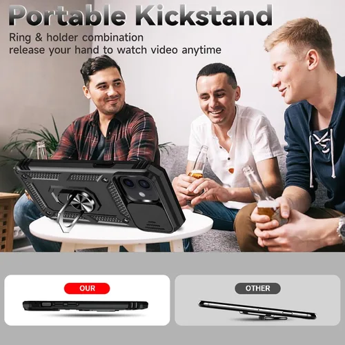 Vista 5 de HNHYGETE Funda para iPhone 12 / iPhone 12 Pro con protector de pantalla: [grado militar de 20 pies probada en caídas] anillo a prueba de golpes