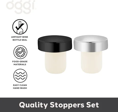 Vista 2 de OGGI Corchos de vino en forma de T, juego de 2 tapones para botellas de vino, tapones de corcho para botellas de vino, reutilizables y de bajo