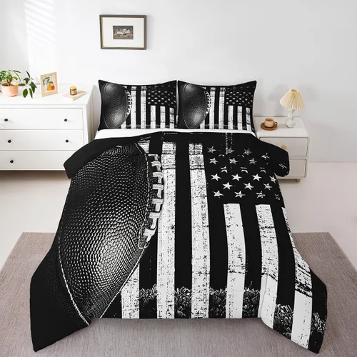 Vista 14 de Juego de edredón de panal negro y rojo para adolescentes, jóvenes y adultos, juego de ropa de cama de fútbol y fútbol, juegos de edredón hexagonales