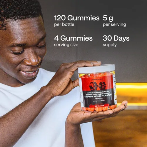 Vista 4 de Gomitas de monohidrato de creatina 0.18 oz – 5X energía con B12, B6 y L-Arginina – Construye músculo y fuerza – Suplemento de gimnasio – Creatina