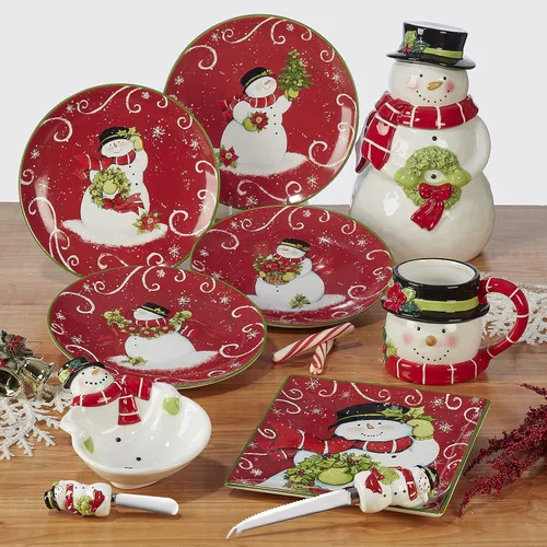 Vista 6 de Certified International Holiday Magic Snowman - Juego de 4 platos de postre/ensalada de 9 pulgadas