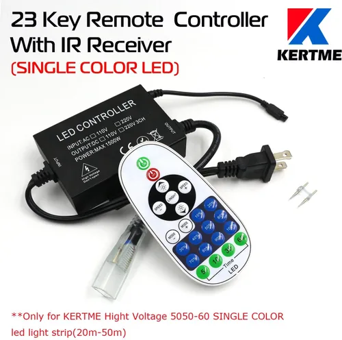 Vista 5 de KERTME Tira de luces LED 5050-60 tipo CA de 110-120 V flexible impermeable regulable multimodos de luz LED control remoto de 23 teclas