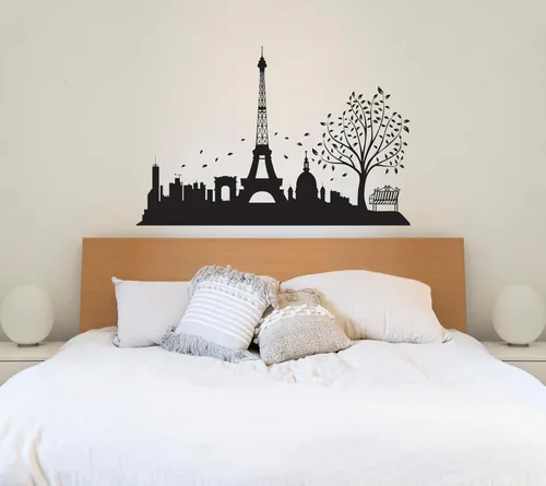 Vista 5 de Calcomanía de pared de la ciudad de París y la Torre Eiffel, diseño de horizonte de París, calcomanía de pared de la Torre Eiffel de París