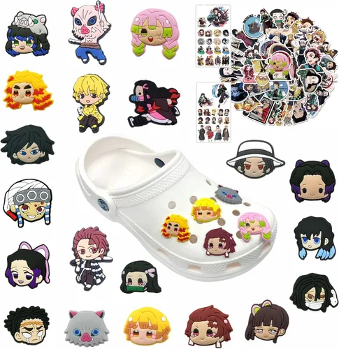 Vista 6 de Re-siin 20 dijes para zapatos Tanjiro Kamado para zuecos, decoraciones de PVC, de animé japonés, de zapato para zueco, pulsera, regalos de fiesta