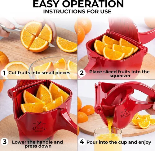 Vista 7 de Zulay - Exprimidor manual de frutas, exprimidor de jugos resistente con palanca desmontable y colador extraíble, prensa de frutas y exprimidor