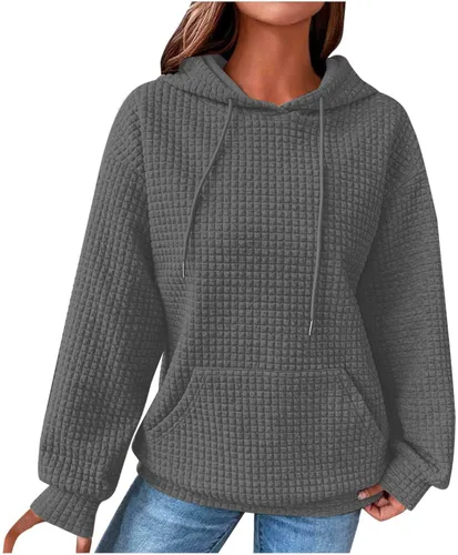 Vista 8 de Ceboyel Sudaderas con Capucha de Punto Waffle Lindas para Mujer con Cordón Pullover Sudaderas Suéteres Casuales de Moda Ropa Cómoda de Otoño