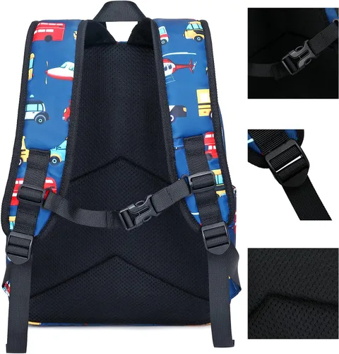 Vista 7 de Mochila escolar para niños con fiambrera para niños, para jardín de infantes, mochila escolar para niños pequeños, Patrón de avión para coche