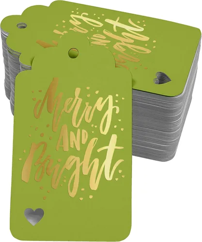 Vista 27 de Etiquetas colgantes con texto en inglés "Merry and Bright" (50 unidades)