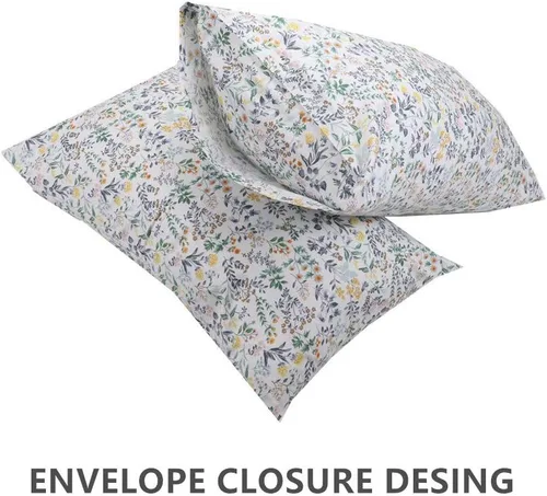 Vista 2 de Juego de 2 fundas de almohada de algodón botánico blanco, funda de almohada suave tamaño Queen con cierre envolvente, 20 x 30 pulgadas