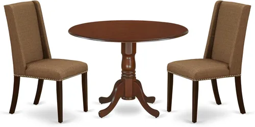 Vista 20 de East West Furniture DLFL3-ABK-21 - Juego de mesa de comedor de 3 piezas contiene una mesa de cocina redonda con gotas y 2 sillas de comedor Parsons