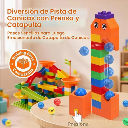 Vista 4 de Bloques de construcción Marble Run para niños de 3 a 8 años, juguete de construcción STEM de pista de catapulta