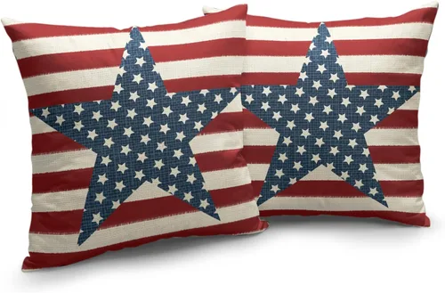 Vista 207 de Juego de 2 fundas de almohada de 16 x 16 pulgadas, diseño patriótico de bandera estadounidense con estrellas para exteriores, estilo casa de campo