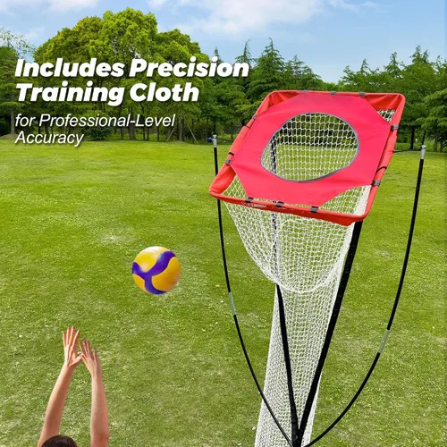 Vista 3 de Entrenador de púas de voleibol, altura ajustable, equipo de práctica individual para ajustar, pinchar, golpear, servir, recarga fácil de bola, base