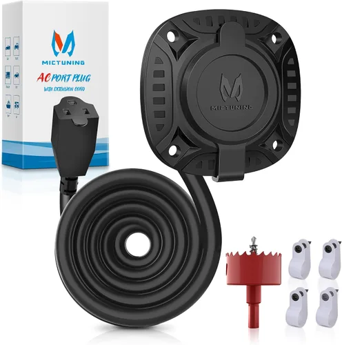 Vista 11 de MICTUNING Enchufe de puerto de CA de 20 A 125 V con adaptador de hoja en T 5 en 1, enchufe de entrada de alimentación de alta resistencia de 12 AWG