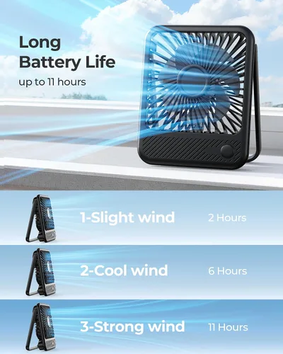 Vista 7 de Koonie - Ventilador de escritorio, ultra silencioso con batería de 2.5-11h, pequeño ventilador USB con viento fuerte, plegable con inclinación