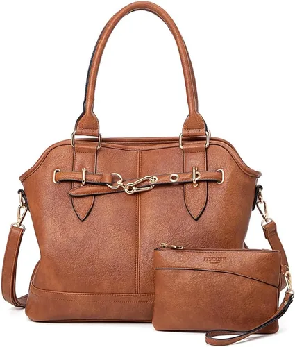 Vista 10 de Bolso tote para mujer, carteras de cuero PU, bolsos de hombro hobo de moda con correa de hombro ajustable Albaricoque