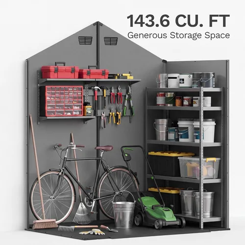 Vista 4 de Devoko 6X4 FT Plastic Outdoor Storage Shed with Floor, Dark Gray