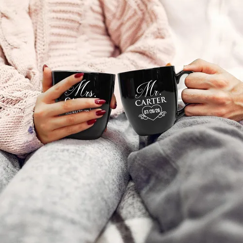 Vista 4 de My Personal Memories Juego de 2 tazas personalizadas de café con leche de 16 onzas para parejas, regalo personalizado para novia, novio suyo, ella