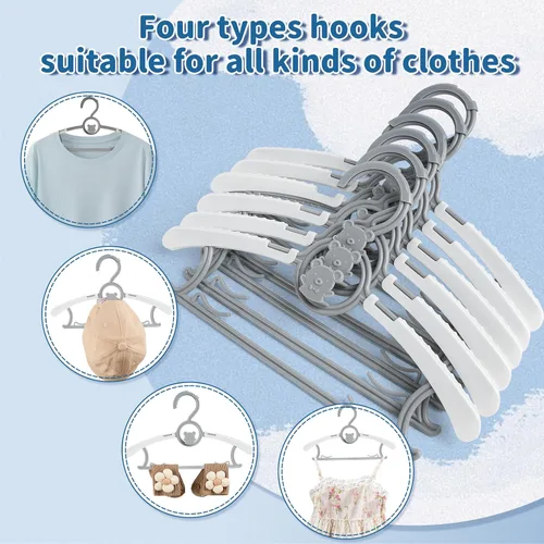 Vista 5 de Perchas ajustables para bebé, extensibles y apilables, perchas de plástico antideslizante de 11 a 14 pulgadas, perchas para niños pequeños