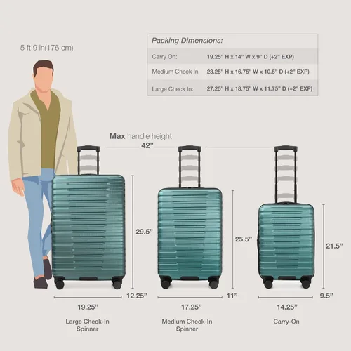 Vista 7 de U.S. Traveler Boren - Maleta de viaje de policarbonato resistente con 8 ruedas giratorias, asa de aluminio