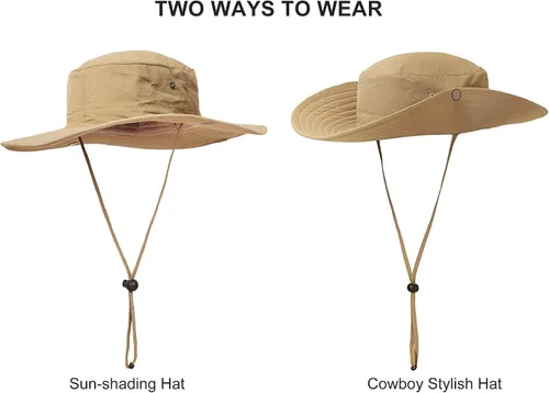 Vista 2 de Surblue Sombrero de sol de pesca de ala ancha para hombres y mujeres, protección solar a caqui