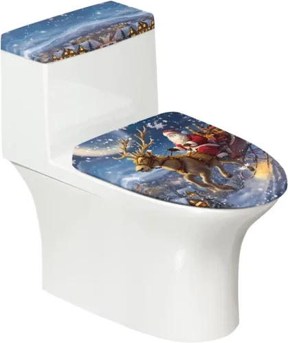 Vista 11 de Tapa de inodoro y tapa de tanque de cane Candy - Estampado de copo de nieve, elastano elástico lavable, decoración de Año Nuevo