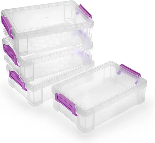Vista 9 de BTSKY Paquete de 4 cajas de lápices de plástico extra grandes, apilables, translúcidas transparentes, juego de cajas de crayón, organizador de Negro