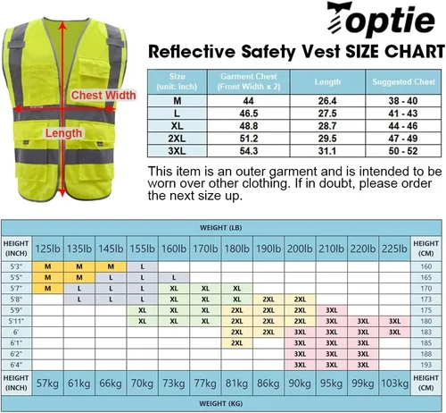 Vista 5 de TopTie Personaliza tu logotipo reflectante chaleco de seguridad cremallera frontal con 9 bolsillos, cumple con las normas ANSI/ISEA Clase 2