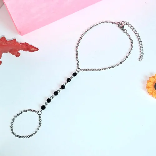 Vista 2 de 7 Pulseras de Dedo de Chakra Anillo Cadena de Mano de Ágata Negra Pulsera de Ojo de Mal para Mujeres