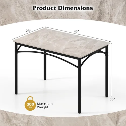Vista 5 de GOFLAME Mesa de comedor de piedra sinterizada de 43 pulgadas para 4, mesa de cocina rectangular con mesa de mármol sintético y marco de metal, mesa
