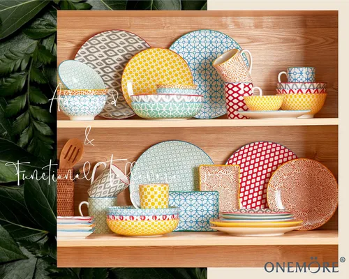 Vista 7 de ONEMORE - Juego de 6 platos de cena coloridos, platos de ensalada de porcelana de 10.5 pulgadas - Platos de cerámica grandes aptos para microondas