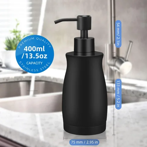 Vista 6 de ARKTEK Dispensador de jabón negro mate de acero inoxidable de 13.5 onzas – Dispensador de loción líquida para manos, dispensador de jabón recargable
