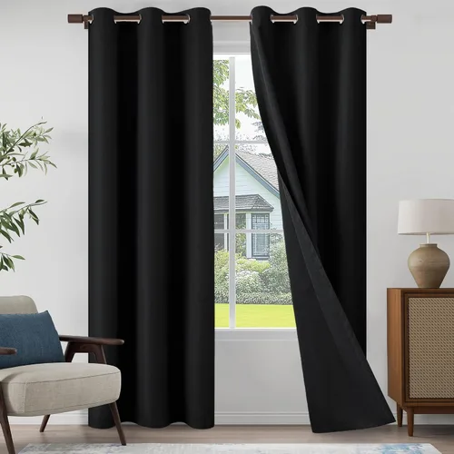 Vista 36 de Cortinas texturizadas de lino 100% opacas de 64 pulgadas de largo, juego de 2 paneles para granja, casa de campo, cortinas ligeras con ojales