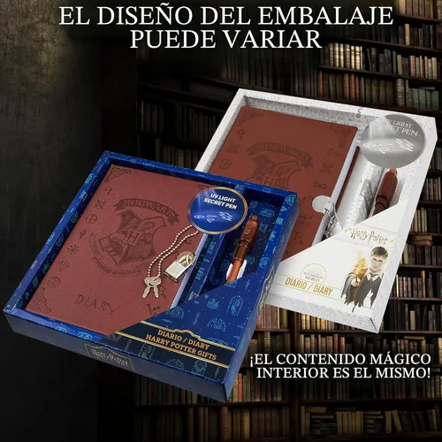 Vista 2 de Diario con candado de Harry Potter con bolígrafo de tinta invisible UV para niños, adolescentes, diario secreto con llave, páginas rayadas