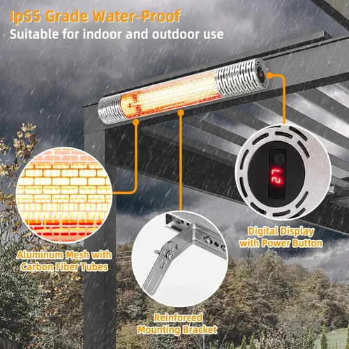 Vista 7 de Tangkula Calentador de patio montado en la pared de 1500 W, calentador eléctrico de infrarrojos lejanos para patio con control remoto, 2 ajustes