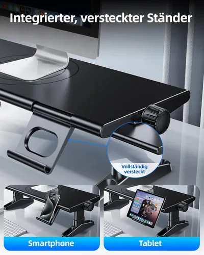 Vista 5 de Monitor Stand with 6 USB C 3.0 Hubs, Height Adjustable Monitor Riser Desk Organiser Monitor Stand Riser with Mobile Phone Holder, Screen Riser Stand