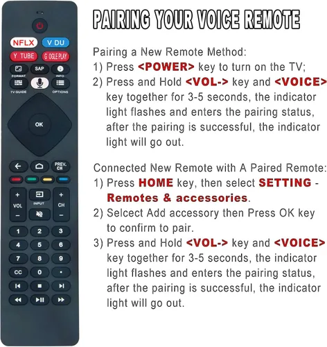 Vista 4 de Reemplazo de control remoto de voz RF402A-V14 para Philips Android TV 43PFL5604/F7 43PFL5704/F7 50PFL5604/F7 50PFL5704/F7 55PFL5604/F7 55PFL5704/F7