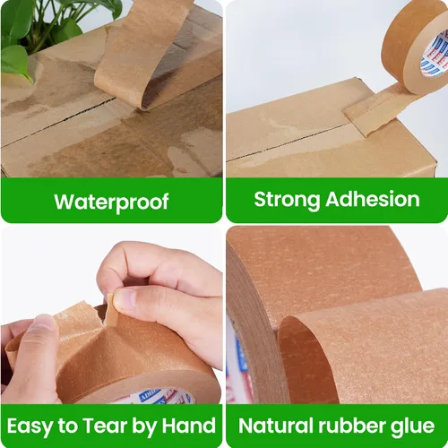 Vista 4 de Adhes - Cinta de embalaje de papel marrón biodegradable, 3 rollos de 2 pulgadas x 50 yardas, cinta de embalaje compostable y sin plástico, adhesivo