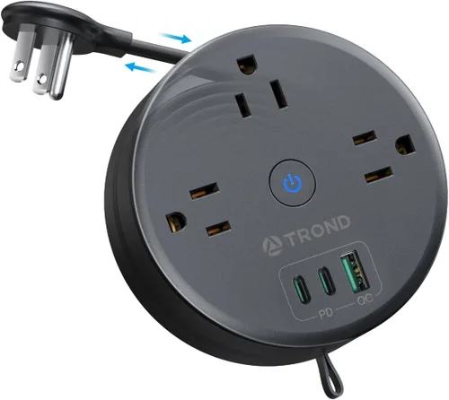 Vista 11 de TROND - Regleta de alimentación con cable de extensión retráctil - Regleta de alimentación de viaje con 3 tomas de CA, 3 puertos USB (2 USB C)
