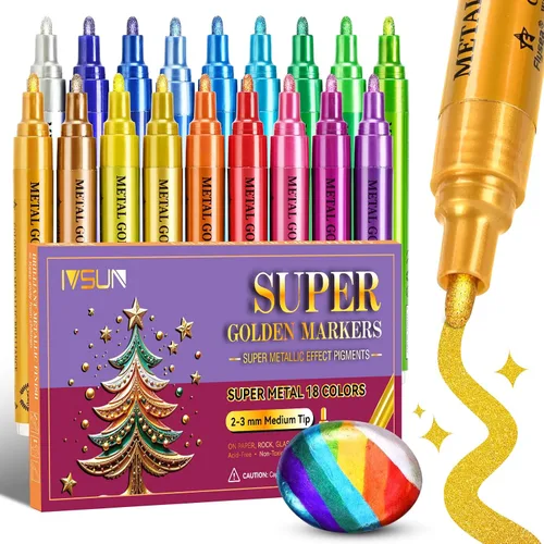 Vista 14 de IVSUN Bolígrafos de Pintura Acrílica, 100 Colores Marcadores de Pintura de Doble Punta con Punta Fina y Punta de Pincel para Piedra, Madera, Lienzo