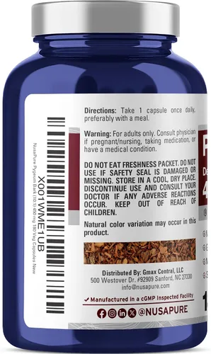 Vista 3 de NusaPure Cápsulas de corteza de Pygeum, 450 mg, 180 cápsulas vegetales (sin OMG, veganas)