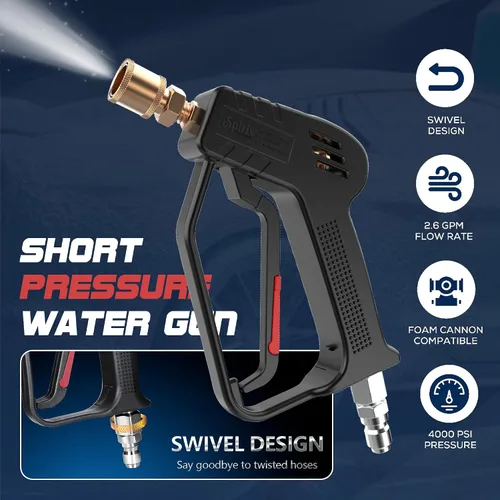 Vista 4 de Pistola de lavado a presión – Pistola de lavado de energía corta de 4000 PSI con giro de 360°, conexión rápida de 3/8 pulgadas, mango