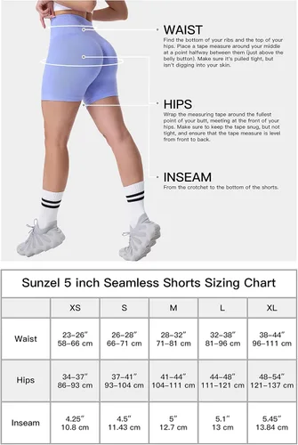 Vista 6 de Sunzel Pantalones cortos sin costuras para mujer, pantalones cortos de entrenamiento de 5 pulgadas, cintura alta, elásticos, para gimnasio, yoga