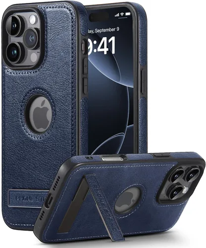 Vista 22 de Funda de cuero para iPhone 13 Pro, funda protectora delgada con función atril a prueba de golpes, soporte invisible integrado compatible con iPhone