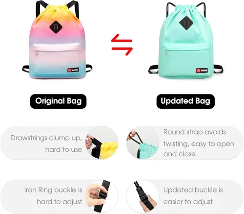 Vista 2 de WANDF Mochila de nailon con cordón espacio para zapatos resistente al agua para gimnasio compras deporte o yoga
