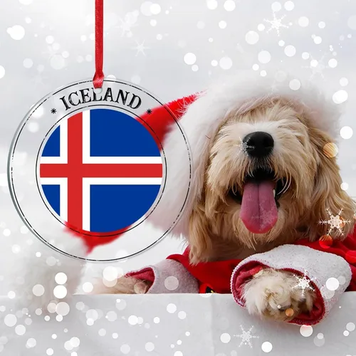 Vista 7 de Adorno de silueta de bandera de Islandia para decoración del árbol de Navidad, bandera nacional, recuerdo divertido de Navidad, decoración colgante