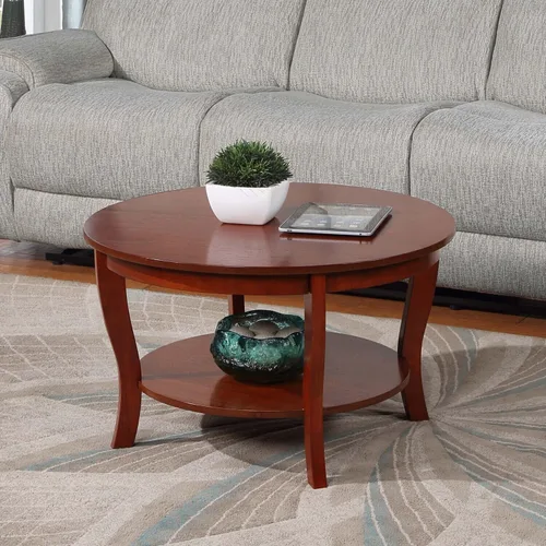 Vista 13 de HomeStock Global Greatness - Mesa auxiliar redonda con estante, acabado de madera, mesa de estilo clásico de transición, estantería espaciosa de dos